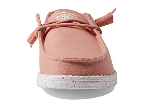 Image of HEYDUDE Women's Wendy Slub Canvas Slip On Shoe, Terracotta Size 8 | Comfortable Lightweight Casual Loafer with Elastic Laces