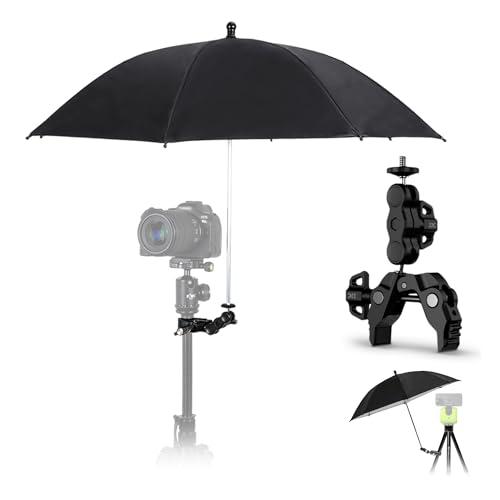 65CM/25.6 Camera Tripod Umbrella with Super Clamp 360 Adjustable Camera Rain Cover Sun Shade Weather Guard Umbrella for Canon Nikon Sony Fujifilm Xbotgo Falcon Cameras Outdoor Photographing