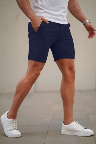 Image of GINGTTO Mens Slim Fit Shorts Plaid Chino Short Tapered Leg Skinny Stretch