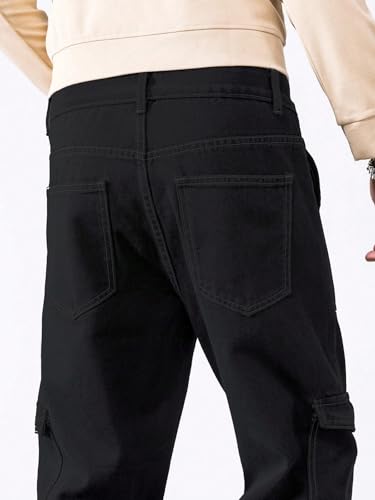 Image of AVANOVA Bell-Bottom Men Cargo Jeans II Men Cargo Pants II Denim Cargo for Men II Cotton Pant II Wide Legs II Flap Pockets II Cargo for Men (Jeans-119)