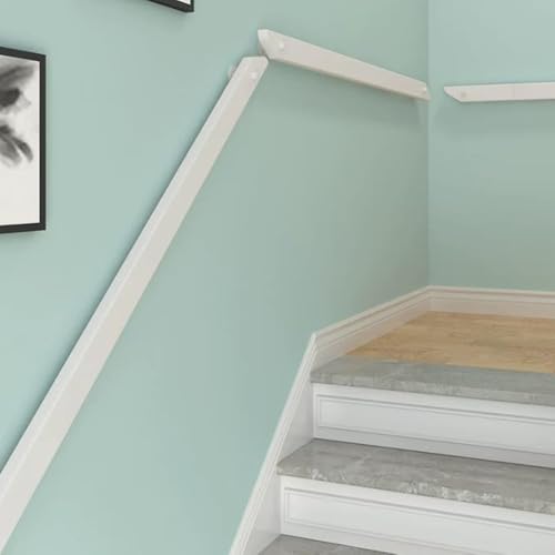 Rampe d'escalier en bois blanc 450cm avec support mural de sécurité - 3