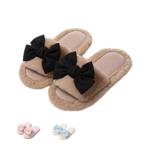 Pink Slippers Women's Sandal Bow Slippers Cotton Plush Fuzzy Bowknot Slides Warm Cute Kawaii Aesthetic Home House Bedroom Shoes Flat Non-Slip Indoor
