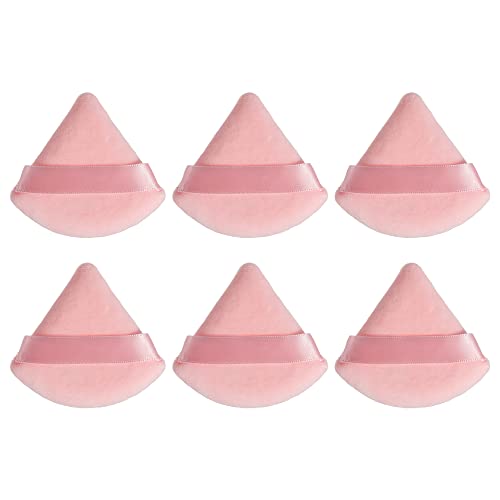Triangle Powder Puffs, Soft Makeup Velour Powder Puffs Cotton Setting Powder Sponge For Pressed Powder Loose Powder Face Cosmetic Foundation Sponge Mineral Powder Wet Dry Makeup (6 Pieces, Ligth Pink) #TOP12