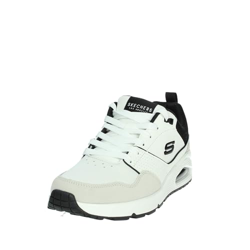 Skechers Herren UNO Retro One Sneaker, Weißes Leder Duraleather Black Mesh, 42.5 EU – Ansicht 6
