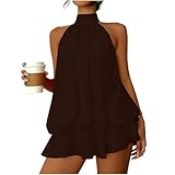 TPSKVT Womens Dress 2026 Neck Double Layered Mini Dress Lightweight Solid Color Flowy Beach Dresses for Holiday Fashion