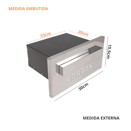 Caixa Correio Embutir Inox 20cm Profundidade Moderna Luxo (Cartas)