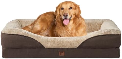 EHEYCIGA Memory Foam XL Dog Bed for XLarge Sized, Extra Large Orthopedic Dog Sofa with Sides and Waterproof Liner, Washable Bolster Pet Bed Couch with Removable Cover, 42x30x7.5 Inch, Brown