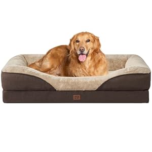 EHEYCIGA XL Dog Bed Memory Foam, Extra Large Orthopedic Dog Beds Sofa with Sides and Waterproof Liner, Pet Couch with Washable Removable Cover and Non-Slip Bottom, 106x76x19cm, Brown