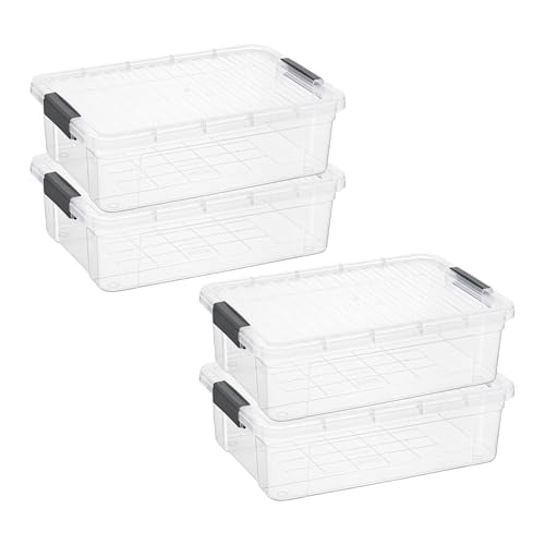 Image of Superio 13.7 Quart Clear Plastic Storage Bin with Lid, Stackable Organizer Box, BPA-Free Storage Container for Home, Garage, School & Office, 4 Pack