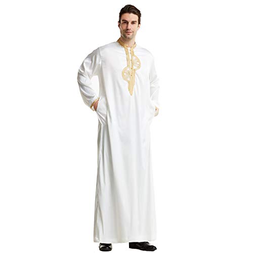 XINNI Men Arabic Long Sleeve Embroidery Thobe Stand Collar Kaftan Robe2