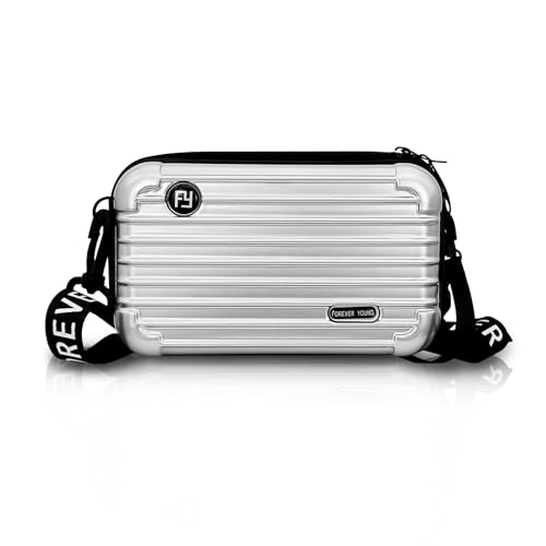 Image of Mini Suitcase Crossbody Bag, Plastic Mini Suitcase Bag Suitcase Purses Stylish Suitcase Cosmetic Bag with 2 Straps