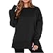 Kenhansion Women Crewneck Oversized Sweatshirts Long Sleeve Thumb Hole Fleece Pullover Sweater Fall Side Slit Hoodies Shirts (Black,X-Large)