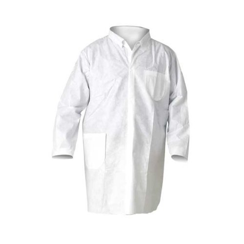 Kleenguard A20 Breathable Particle Protection Lab Coats (10029), 4 Snap Closure, Knee Length, White, Large, 25 / Case