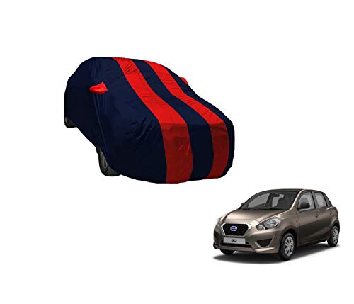 Image of Auto Hub Car Cover Compatible with Datsun Go with Weather Proof, Mirror Pocket, Triple Stitched, Datsun Go Car Cover- Navy-Red