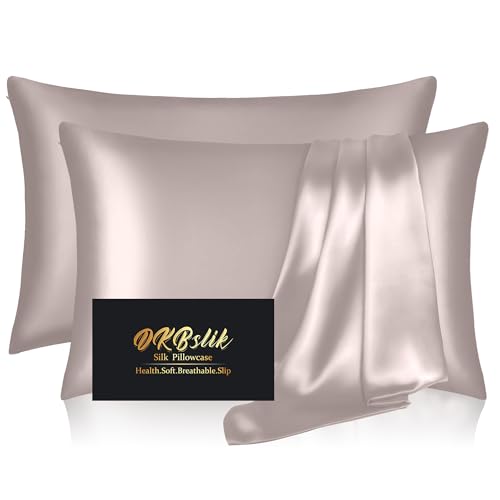 Image of Silk Pillowcase 2 Pack, Natural Mulberry Silk Pillow Cases, Anti Acne Silk Pillowcase for Hair and Skin, King Size Silk Satin Pillowcase Set of 2 with Zipper, Gifts for Sleeping Women, Taupe