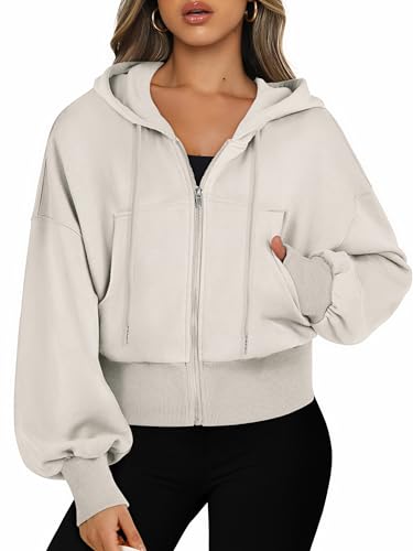 Jhsnjnr Cropped Hoodie Jacke Damen Atmungsaktive Crop Sweatjacke mit Kapuze Reißverschlussjacke in Einfarbig Langarm Sweatshirt