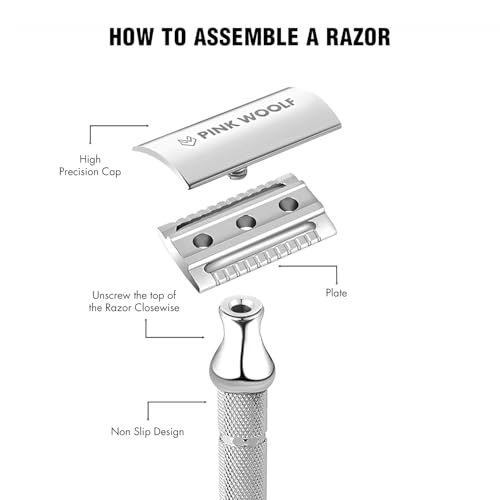 Image of Pink Woolf OC70 Open Comb Safety Razor for Men | Double Edge with 10 Blades | Matte Black Metal Shaver for Thick Beard & Wet Shaving | Aggressive Single Blade with Anti-Slip Handle