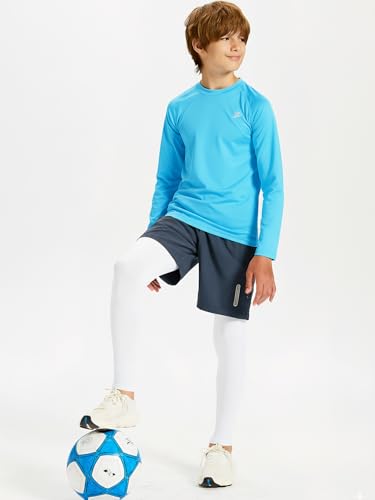 Image of DEVOROPA Youth Boys Compression Shirt Long /Short Sleeve Football Baseball Undershirt Quick Dry Kids Sports Baselayer Crewneck