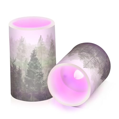 Kigai Pine Trees Flameless Candles with Remote Control and Timer,Battery Operated LED Pillar Candles Adjustable Brightness for Ourdoor Indoor Use,Home Decor,2 Pack