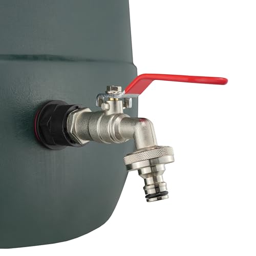 Water Butt/Storage Tank/rain Barrel Outlet Adaptor with Metal Lever tap,Universal Click Hose Connection (to fit 26mm Hole)