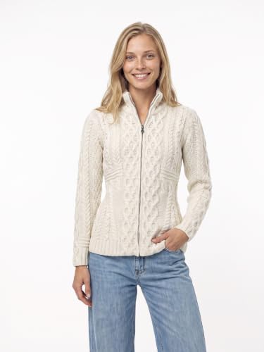 Image of Zippered Wool Cardigan with Full Neck by Aran Woollen Mills