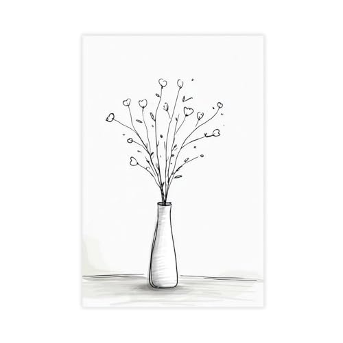 Poster minimaliste fleurs noires et blanches toile chambre 61x91