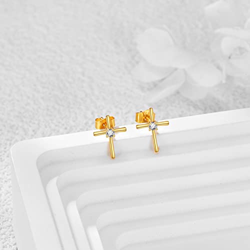 DOVRAN 14K Gold Cross Stud Earrings for Women Solid Yellow Gold Cross Earrings Small Cross Jewelry Gift for Her3