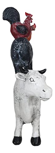 Ebros Gift 12"Tall Vintage Rustic Farmhouse Barn Animals Stacked Rooster Chicken Pig And Cow Decorative Statue Poultry And Livestock Kitchen Dining Countertop Plaque Western Country Ranch Home Accent #TOP5