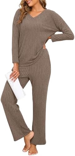 PrinStory Womens Pajama Sets Long Sleeve Lounge Set 2 Piece Pajamas Fall Winter Pjs for Woman Loungewear with Pockets