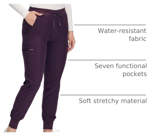 COZYFIT Women’s Scrub Pants, Drawstring Cargo Pants, Dark Purple, M - image 4