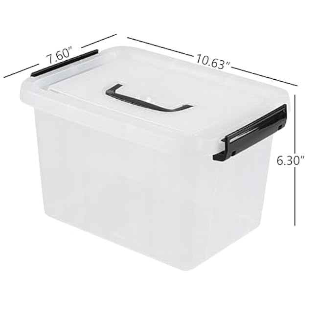 4-Pack 6.5 Quart Small Storage Boxes, Plastic Storage Latch Bin, Clear