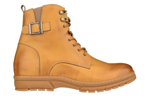 Image of TOTO Men's Invisible Height Increasing Elevator Shoes - Tan Brown Premium Leather Lace-up Combat Style High-Top Boots - 2.8 Inches Taller - K16207 - Size 9 D(M) US