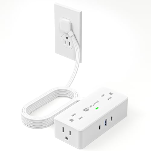 Image of Kakyanill Surge Protector Power Strip, 10 ft Flat Extension Cord with 4 Outlets 3 USB Ports (2 USB C), Flat Plug Power Strip with 900 Joules Protection, Suitable for Home Office Dorm Room, White