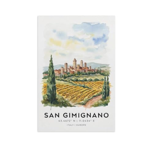 San Gimignano affiche murale vintage voyage aquarelle déco 60x90