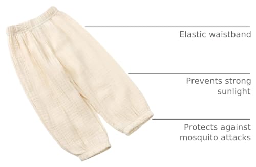 Image of Kids Tales 3 Pack Boys Girls Cotton Linen Pants Child Basic Plain Solid Trousers Big Kids Elastic Waist Long Pants Bloomers