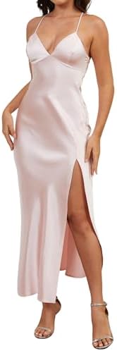 Summer Satin Spaghetti Strap Backless Maxi Dress for Women Formal...