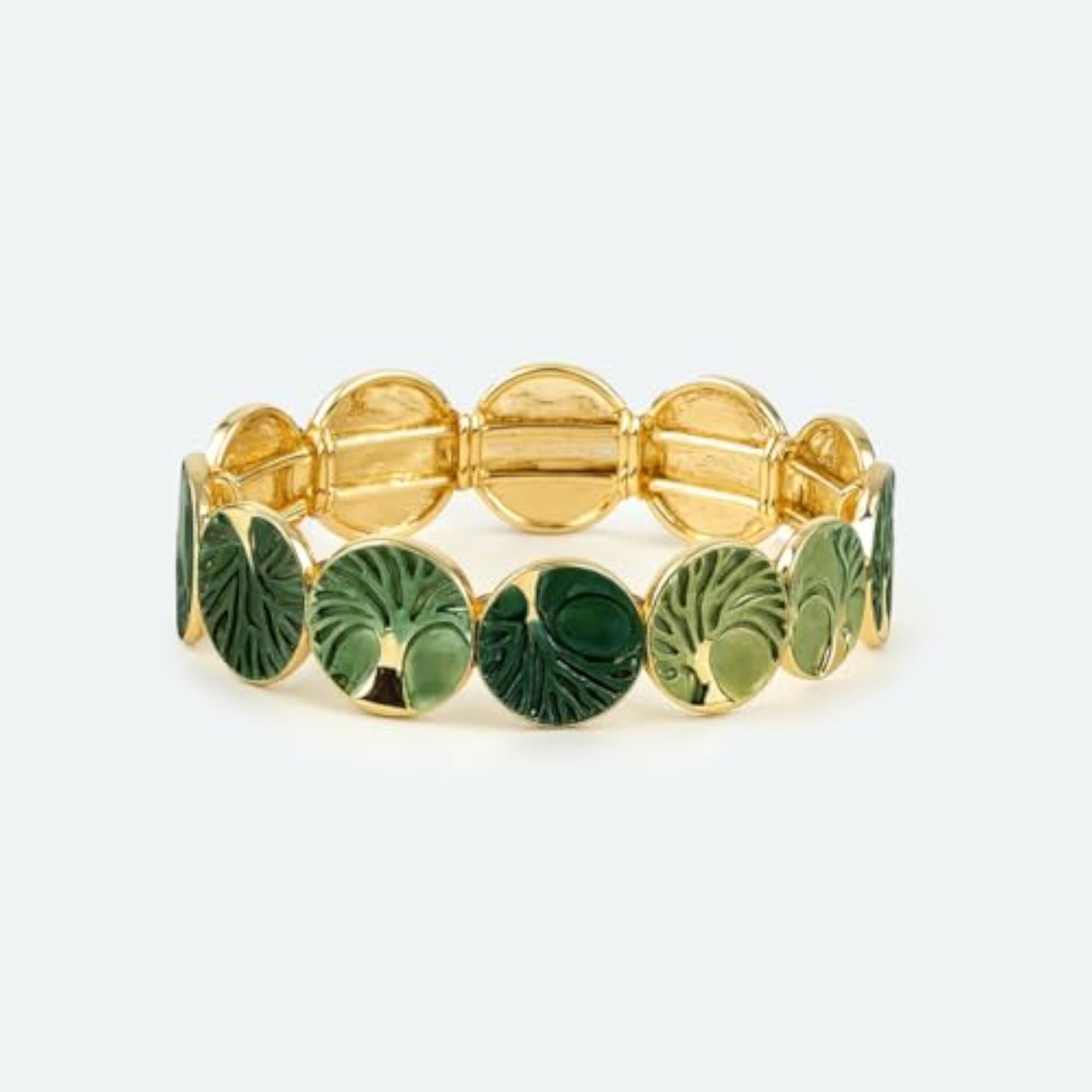 Women's Verdant Forest Gold Enamel Bracelet, Elegant Design