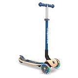 Sport type: Skating Globber - PRIMO FOLDABLE WOOD LIGHTS - Patinete de madera de 3 ruedas plegable e iluminado para niños de 3 a 7 años + , Azul Marino
