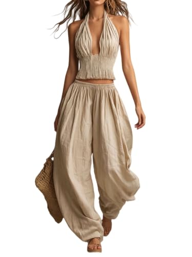 Conjunto bohemio de mujer de corte selecto con acabados fruncidos premium