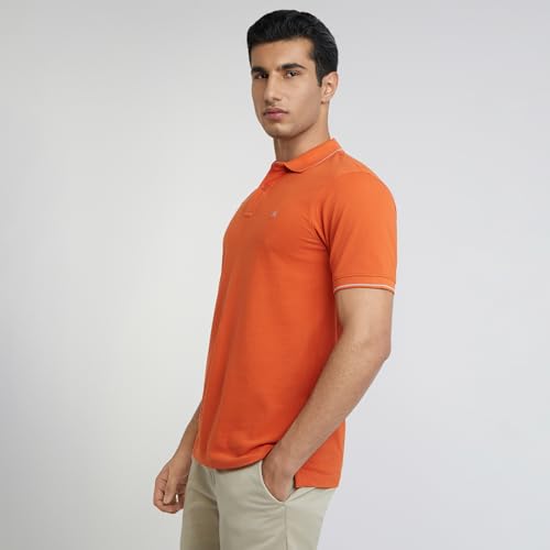 Image of Raymond Men's Modern Fit Solid Pattern Pure Cotton Polo Neck Half Sleeve Casual T-Shirt