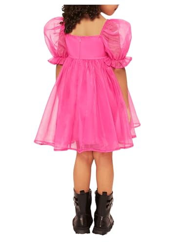WDIRARA Toddler Girl's Mesh Tulle Dress Square Neck Puff Short Sleeve Ruffle Hem Birthday Party Cute A Line Midi Dress2