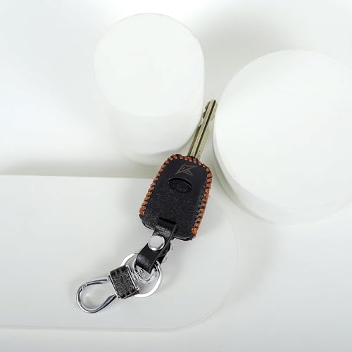 Image of Leather Smart Car Key Cover Case with Metal Hook Keychain for i-10 Grand (Black)