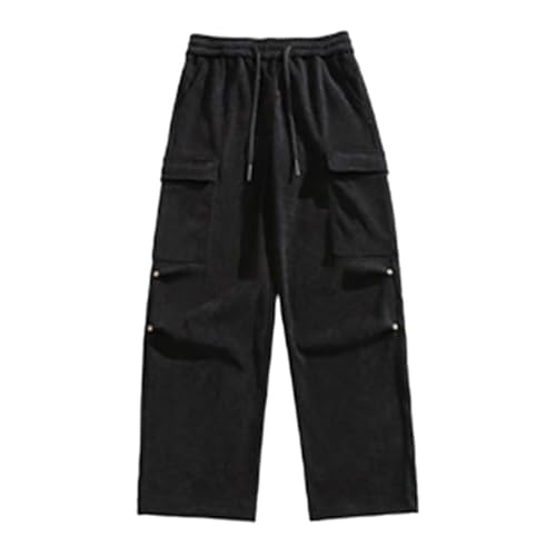 Men's Solid Color Basic Large Pockets Straight Casual Sweatpants Winter Thickened Straight Pants4