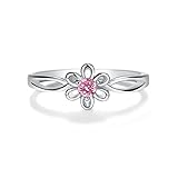 Precious Pieces 925 Sterling Silver Simulated October Birthstone Baby Ring with Flower for Little Girls (Size 3)