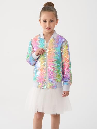 Image of 2Bunnies Girl Ombre Pastel Gradient Shimmer Sparkle Colorful Sequin Bomber Jacket