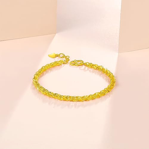 24K Solid Gold Bracelets for Women, Real Pure Gold Simple Dainty Jewelry Gold Chain Bracelet for Men Girlfriend Boyfriend Couples Lovers Gifts4