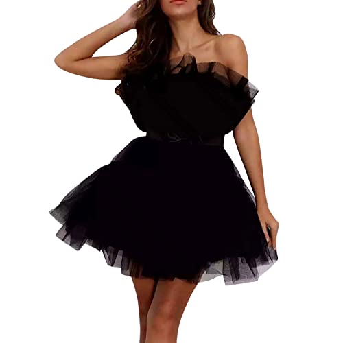 Sommerkleid Tüllkleid für Damen, kurz, bauschig, Ballkleid, trägerlos, Netzstoff, Geburtstag, Feenkleider, Rüschen, Poofy, Kleid, Fotoshooting,...