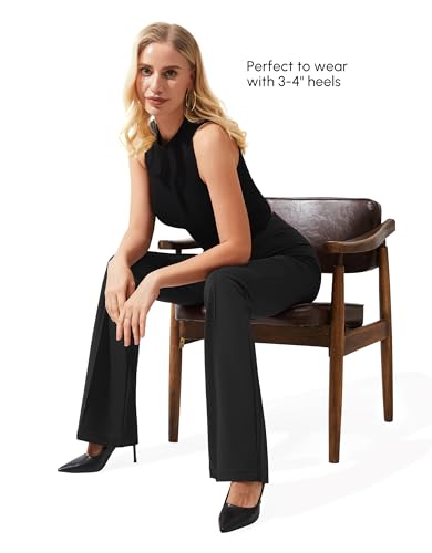 AFITNE Women's Dress Pants High Rise Flare Pants Pull On Stretchy Work Pants Business Office Casual Slacks with Pockets2