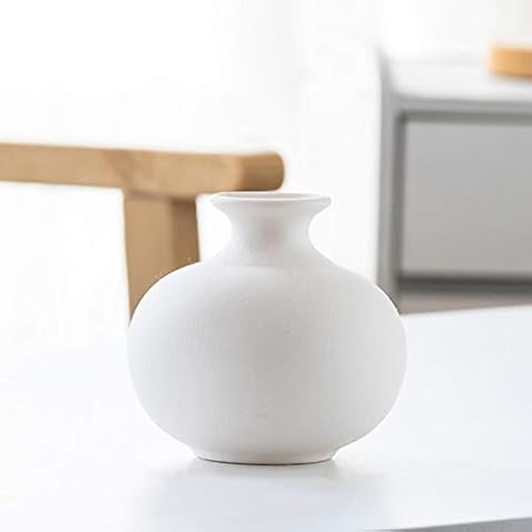 Ceramic Small Vase, Creative Desktop Flower Vase, Plant Display Pottery, Handmade Simple Floral Bottle for Home Office Decoration (White) Cover