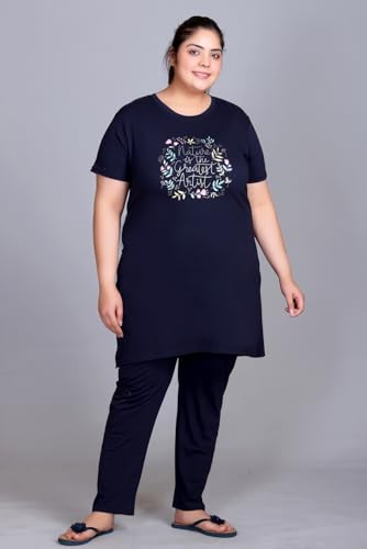 Image of In Love Women's Plus Size Graphic Printed Cotton Night Suit Set Short Sleeve